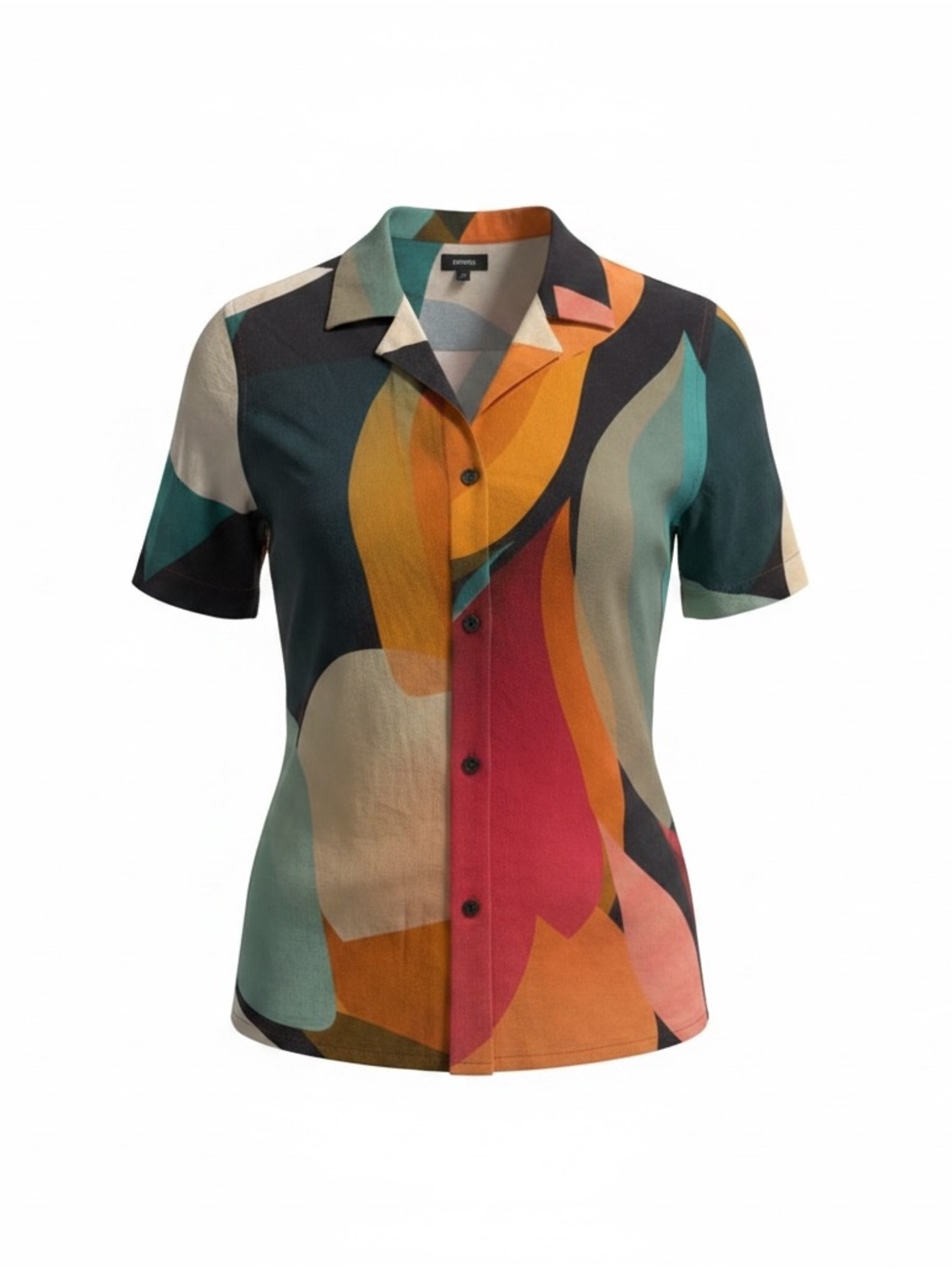 Express Abstract Multicolor Short-Sleeve Button Front Top